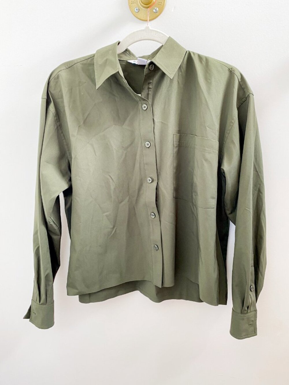 Athleta Midday Relaxed Poplin Olive Green Button Down Top - XSmall